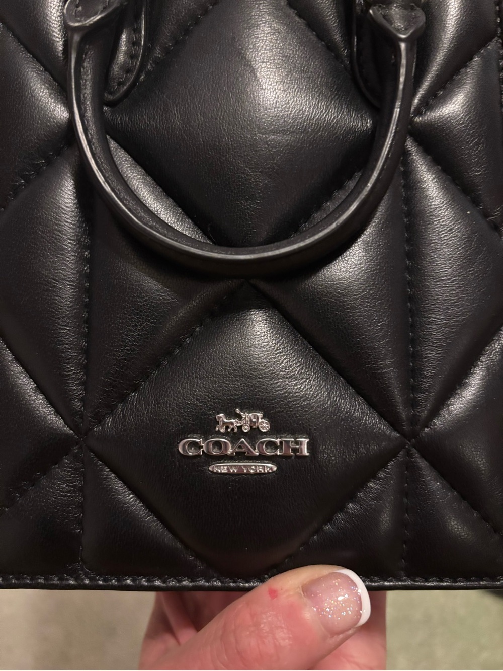 Coach Black Quilted Mini Handbag with Logo Charm - Picture 6 of 10